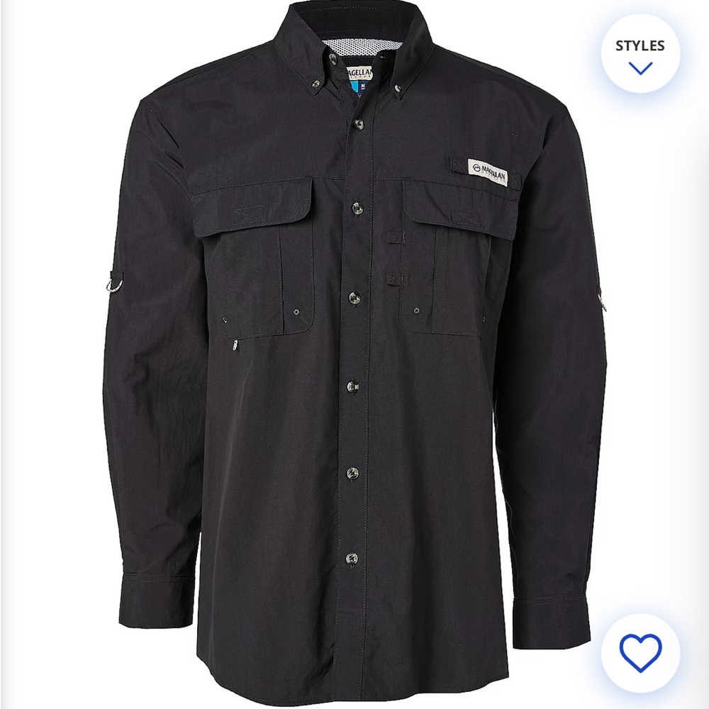 Magellan Outdoors Black Long-Sleeve Button-Down Utility Shirt